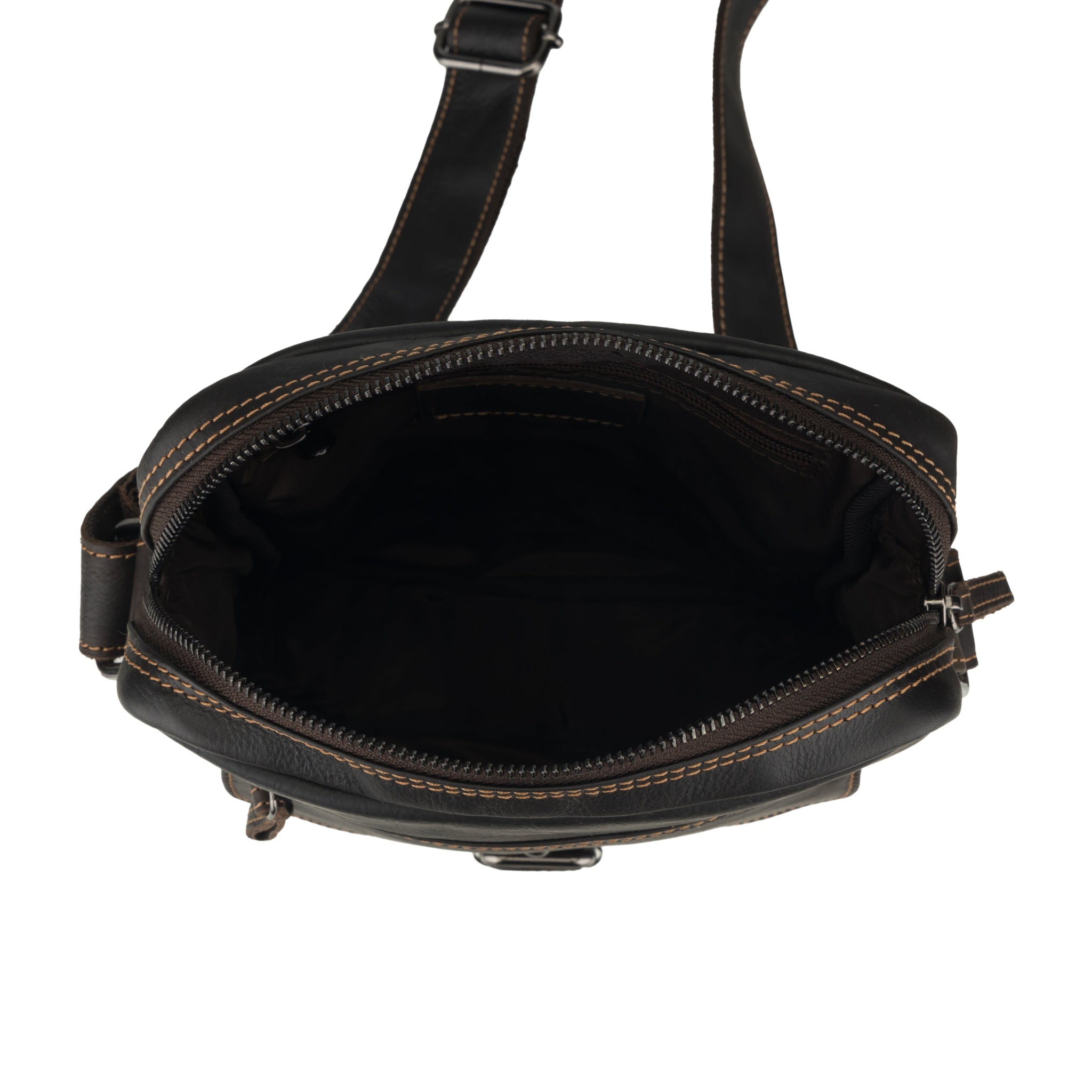 Brown Denver Leather crossbody bag by Minori Leather, unisex design with adjustable strap and sleek leather finish.