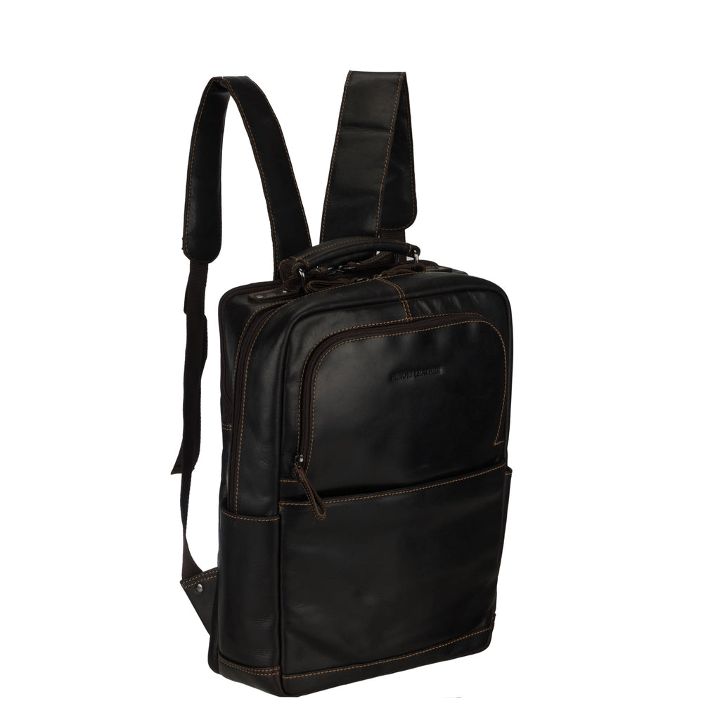 Brown Orlando Leather Backpack by Minori Leather, 16-inch unisex leather backpack with sturdy straps and spacious interior.