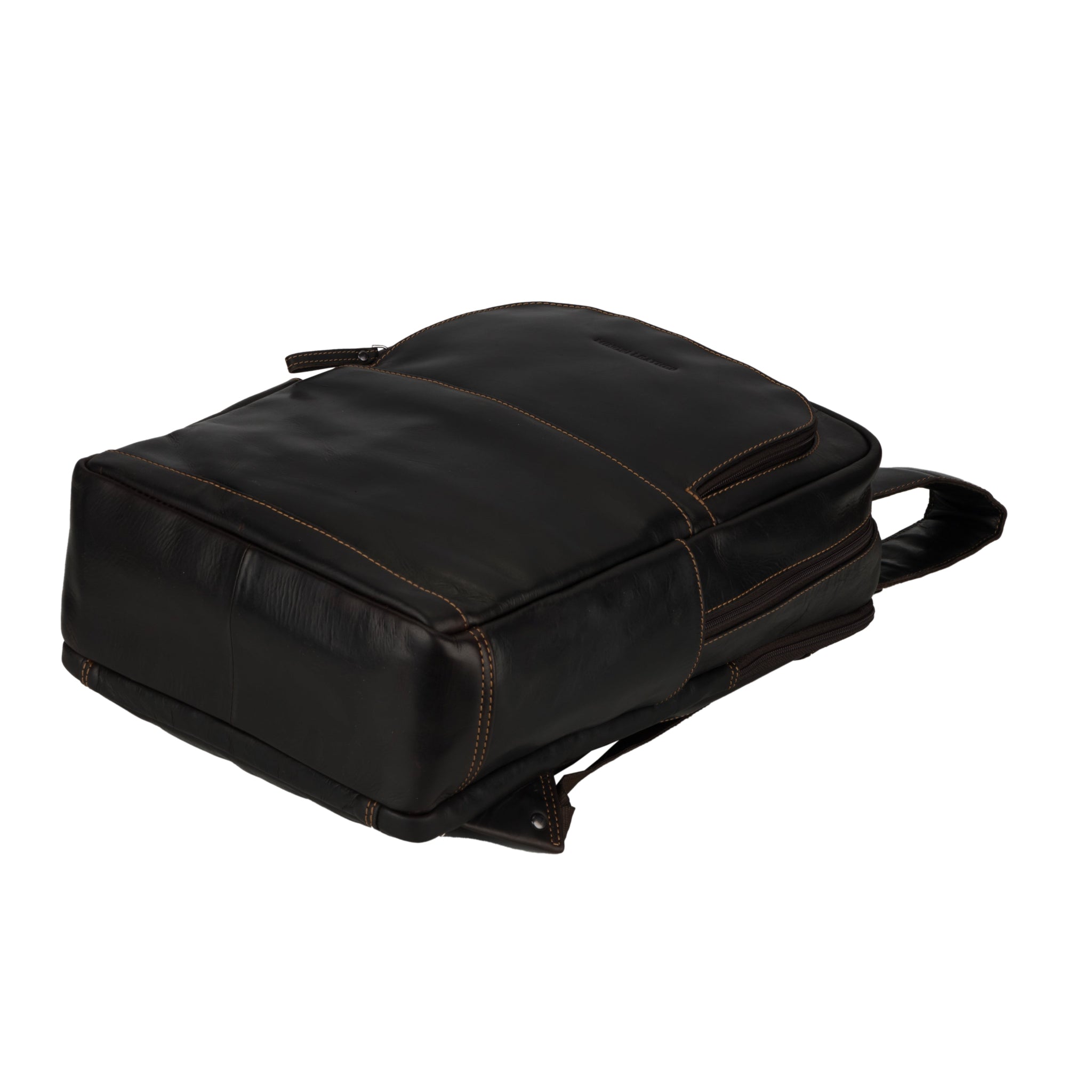 Brown Orlando leather backpack by Minori Leather, 16-inch unisex design with adjustable straps and spacious main compartment.