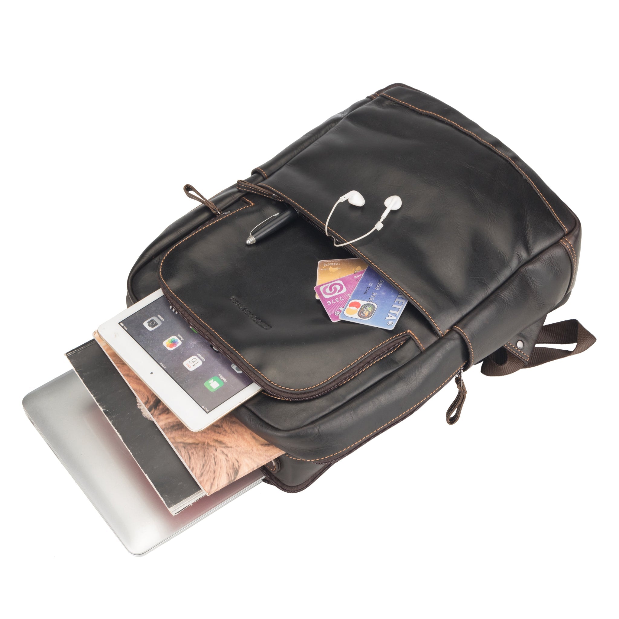 Brown Orlando Leather Backpack 16-inch by Minori Leather, unisex backpack with stylish leather design and sturdy straps.