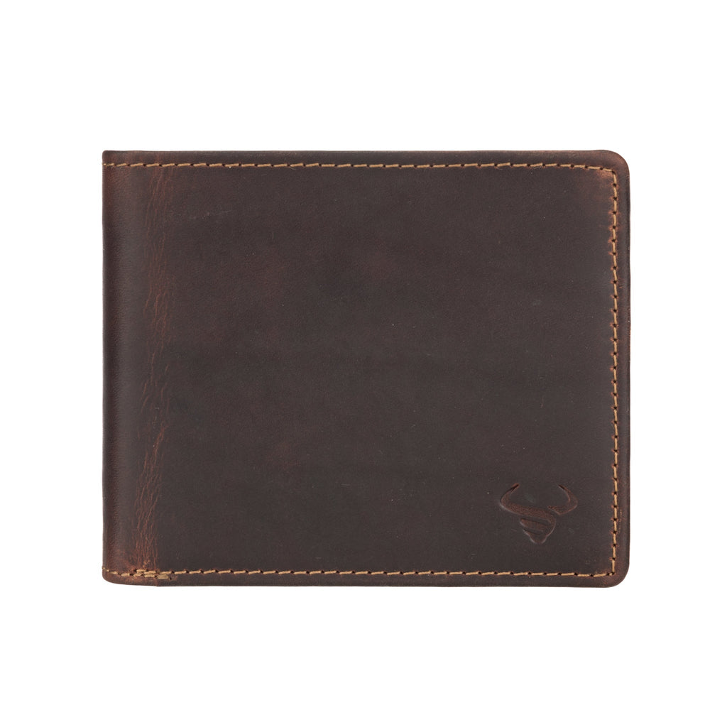 Minori Leather Charlie men's leather wallet in chestnut, featuring multiple card slots and a sleek, classic design.