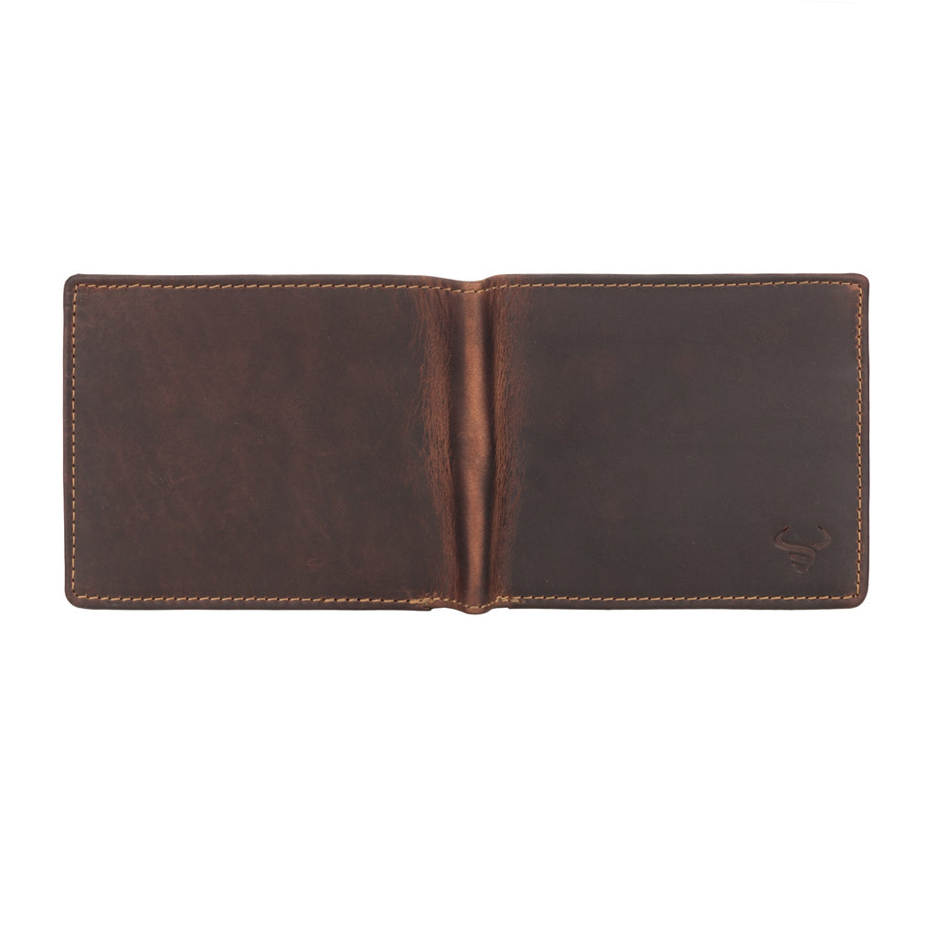 Minori Leather Charlie men's leather wallet in chestnut color, featuring multiple card slots and a sleek design.