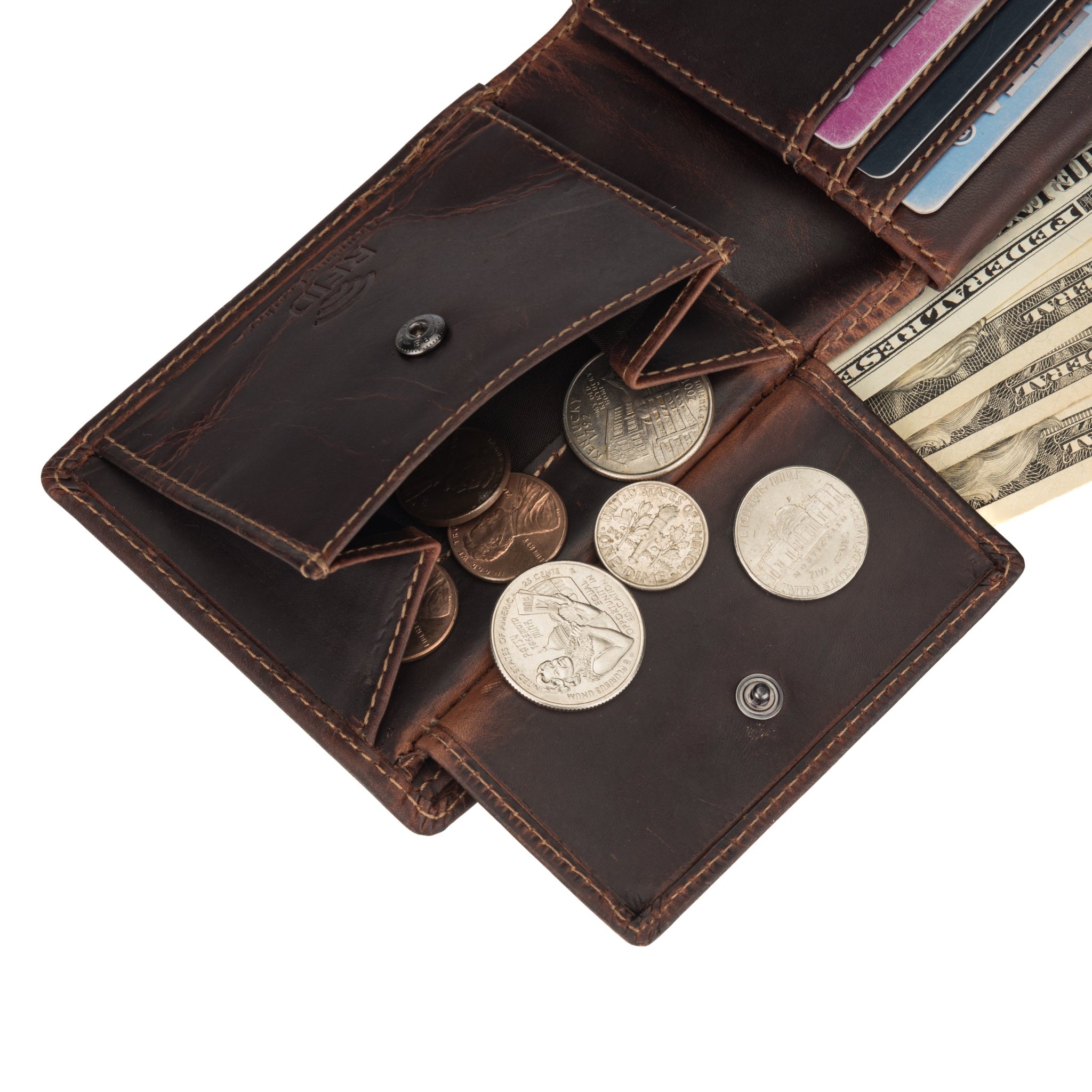 Minori Leather Charlie men's brown leather wallet showing multiple card slots and a sleek, minimalist design.