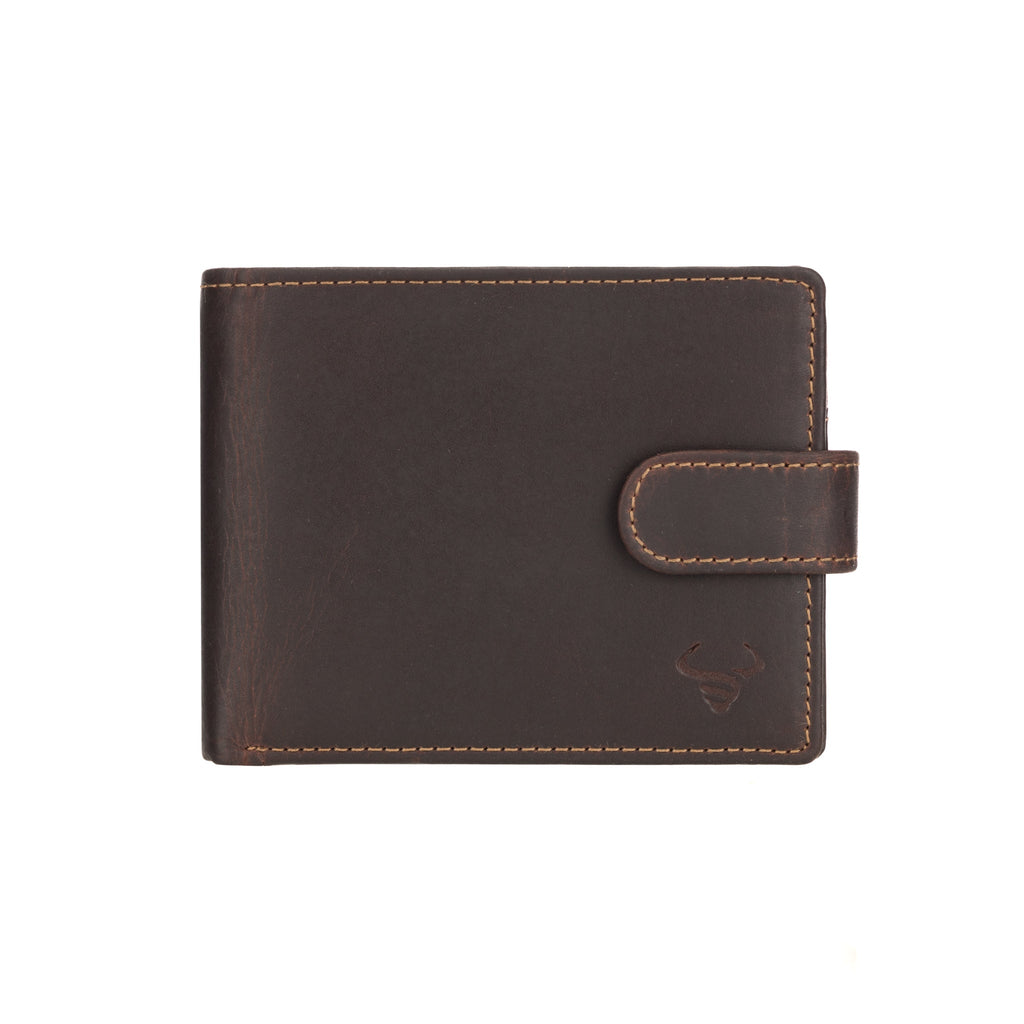 Minori Leather Phoenix leather clip wallet for men in chestnut color, featuring a slim design and multiple card slots.