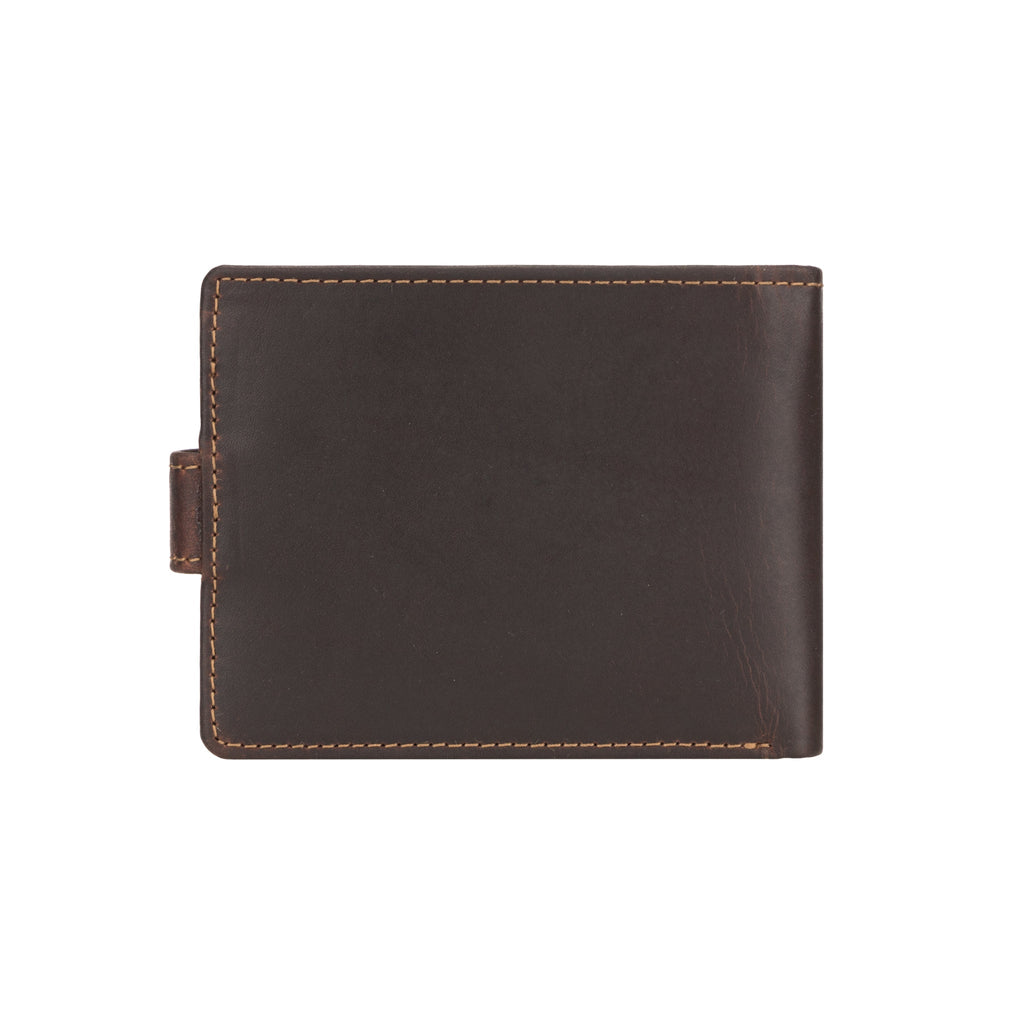 Minori Leather Phoenix leather clip wallet for men in chestnut, showcasing slim design with secure clip closure.