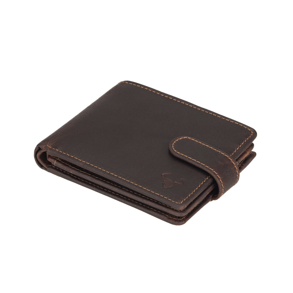 Minori Leather Phoenix leather clip wallet for men, chestnut color, showing sleek design and secure clip closure.