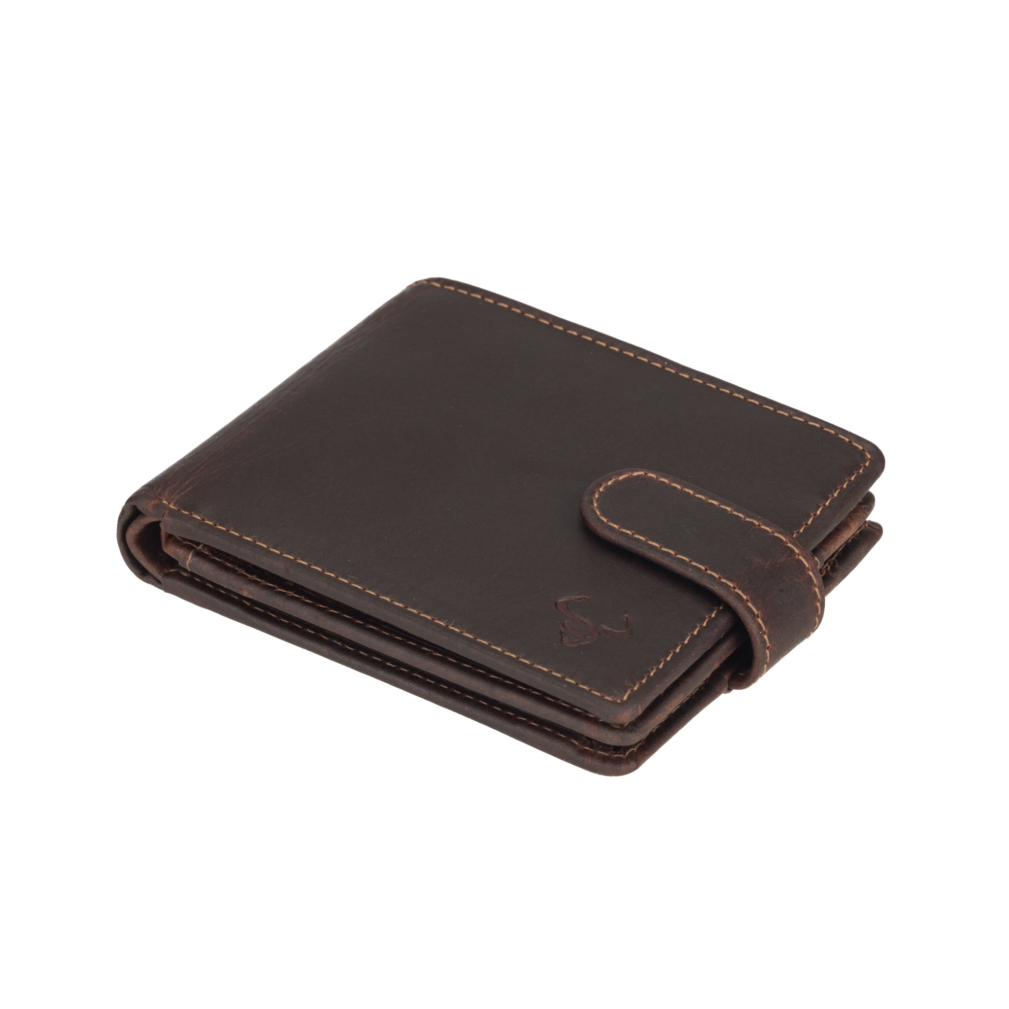 Minori Leather Phoenix leather clip wallet for men, chestnut color, showing sleek design and secure clip closure.