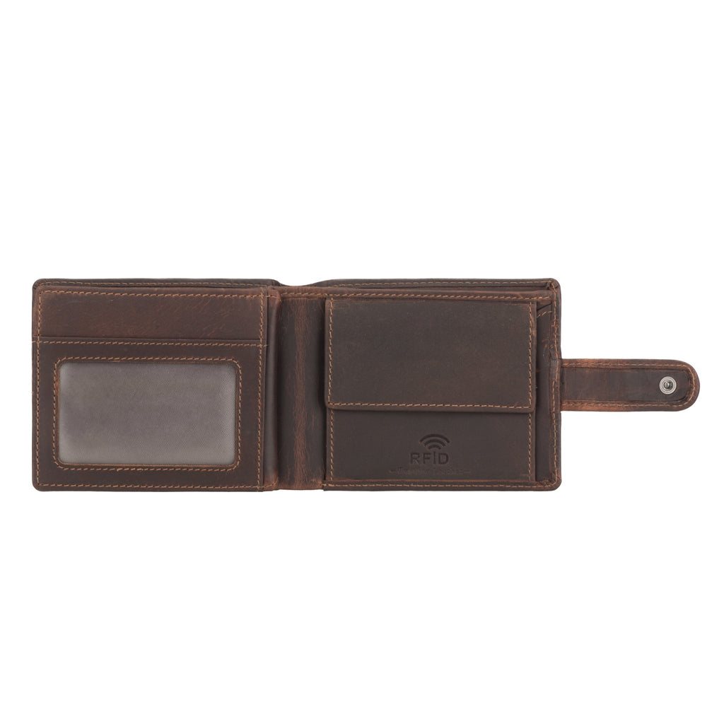 Minori Leather Phoenix leather clip wallet for men, in chestnut color, showing sleek design and secure clip closure.