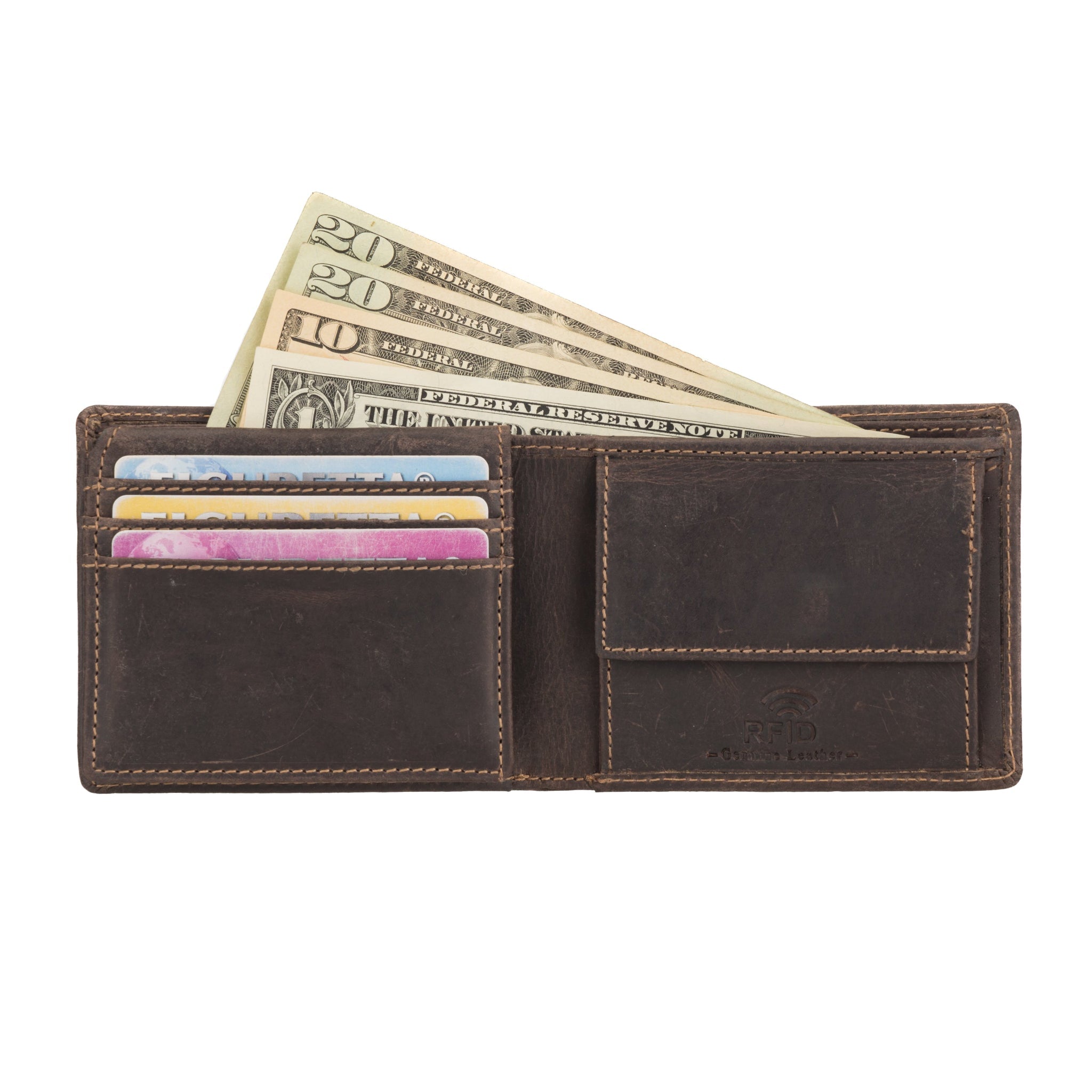 Minori Leather Charlie men's brown leather wallet with multiple card slots and a sleek, classic design.