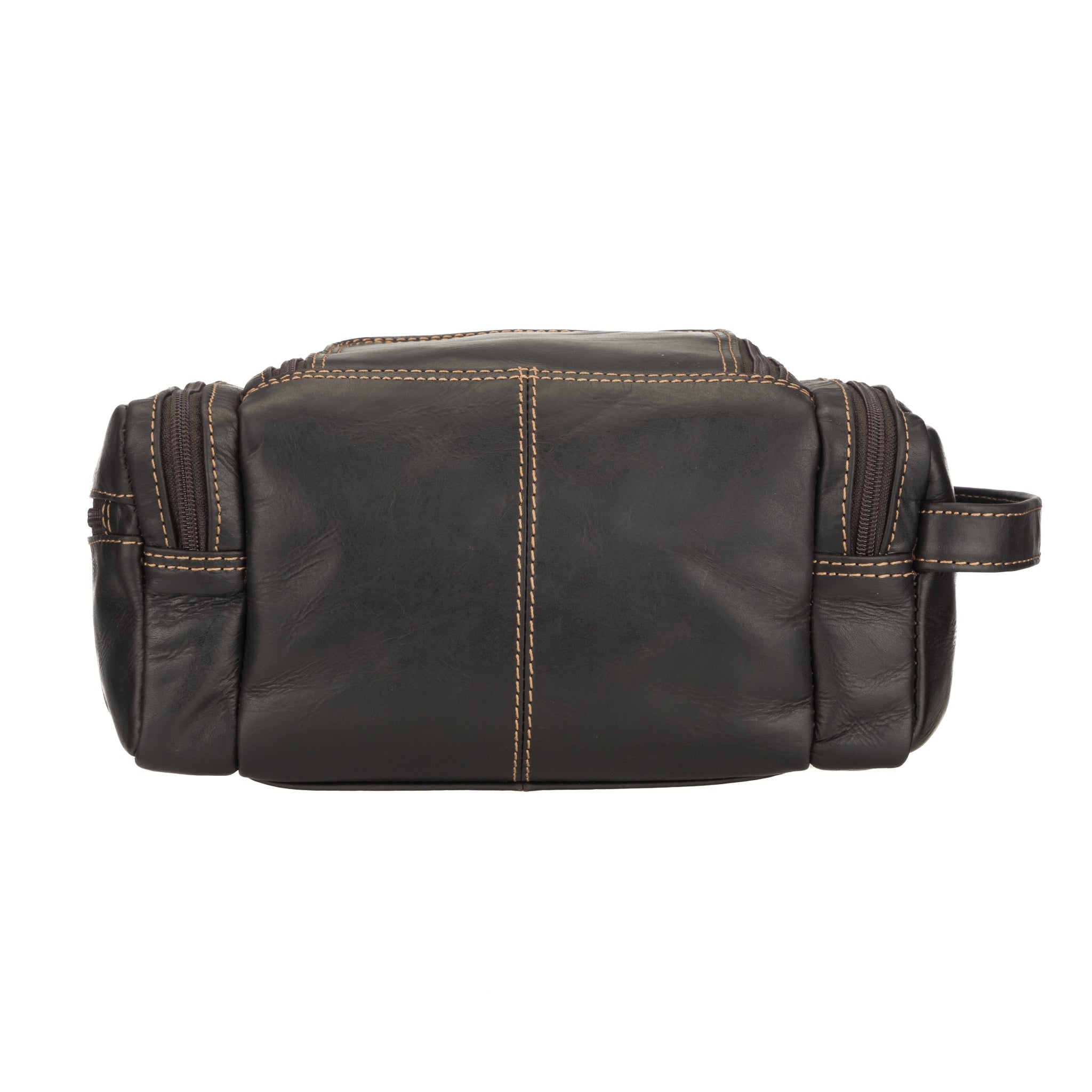 Brown premium leather toiletry bag for men by Minori Leather, featuring a spacious design and durable craftsmanship.