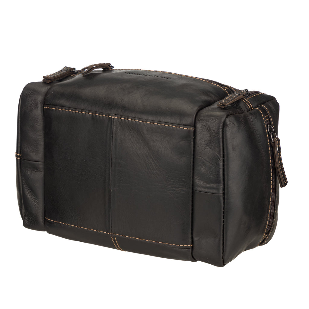 Brown premium leather toiletry bag for men by Minori Leather, featuring a stylish and functional design.