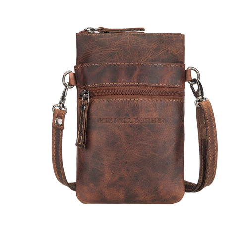 Minori Leather Ashford leather sling bag in chestnut, unisex design with adjustable strap and stylish exterior.