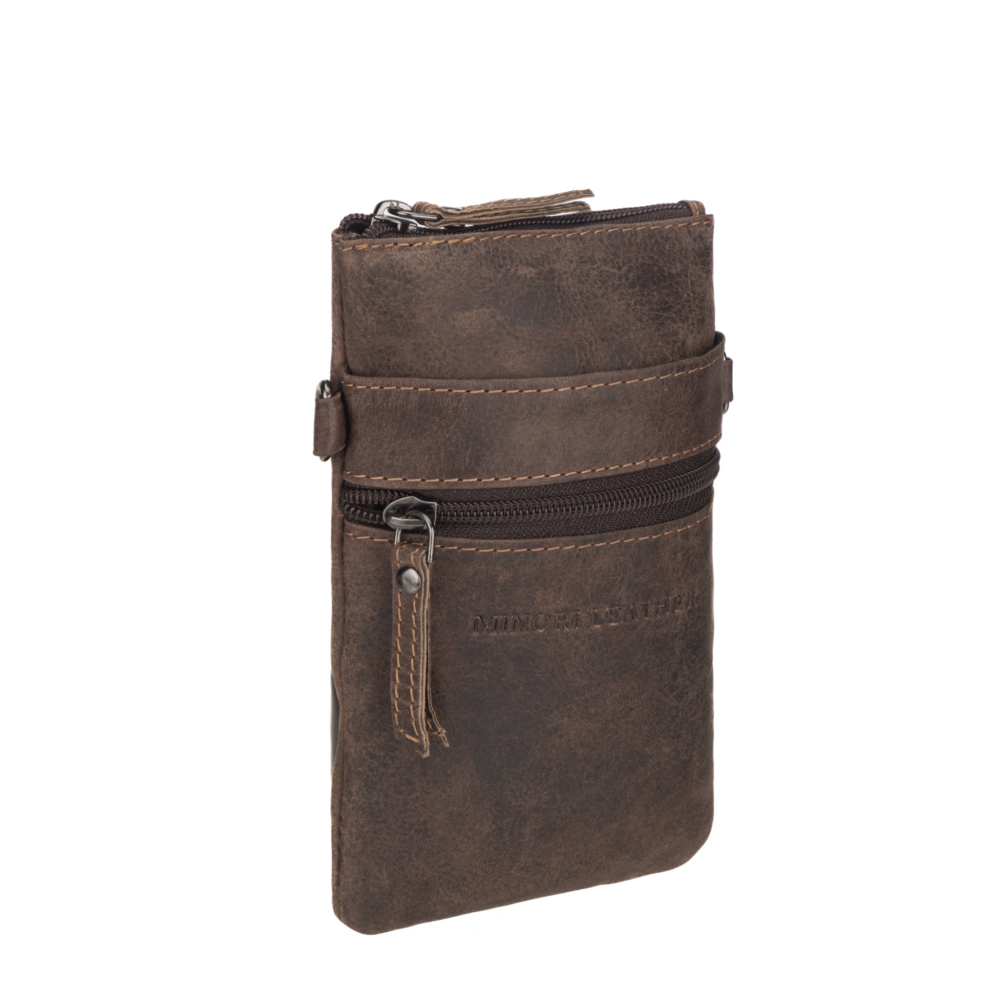 Brown Ashford Leather Sling Bag by Minori Leather, unisex design with adjustable strap and sleek leather finish.