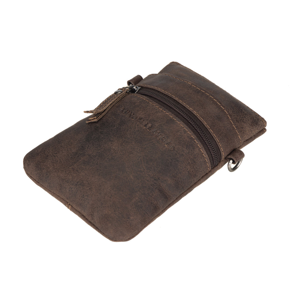 Minori Leather Ashford brown leather sling bag for men and women, featuring a sleek unisex design with adjustable strap.