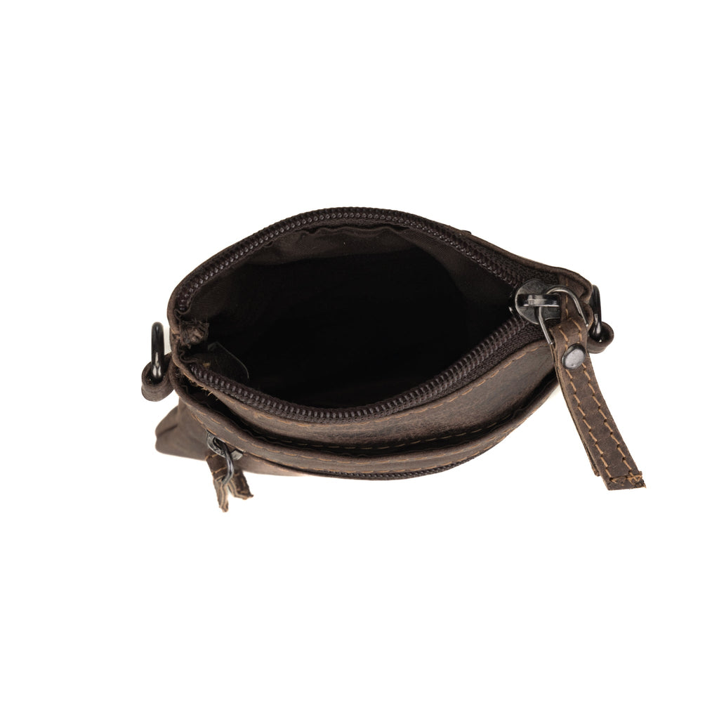 Brown Ashford Leather Sling Bag by Minori Leather, unisex design with adjustable strap and sleek leather finish.