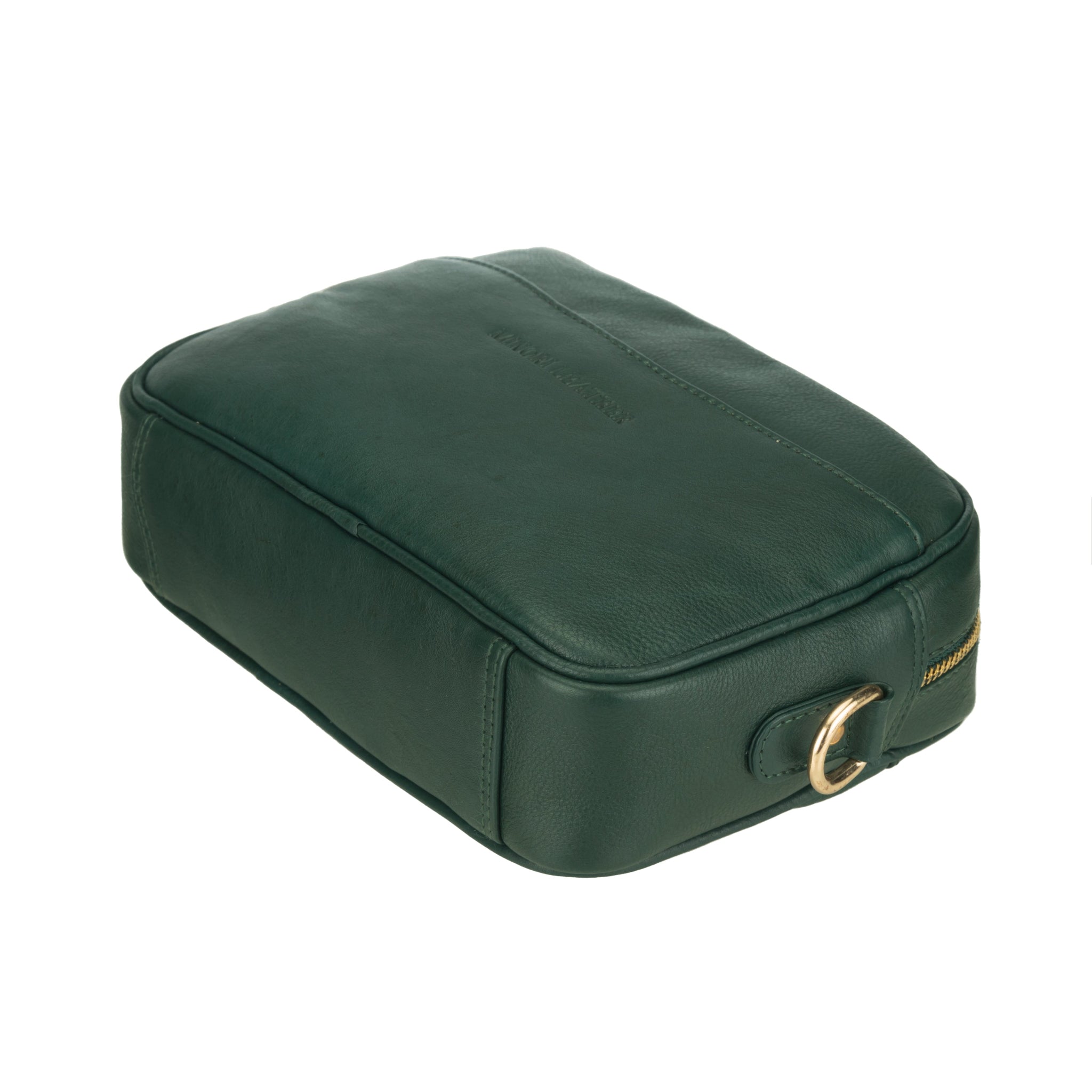 Forest green Evelyn Leather Crossbody Bag by Minori Leather, featuring a sleek design and adjustable strap for women.