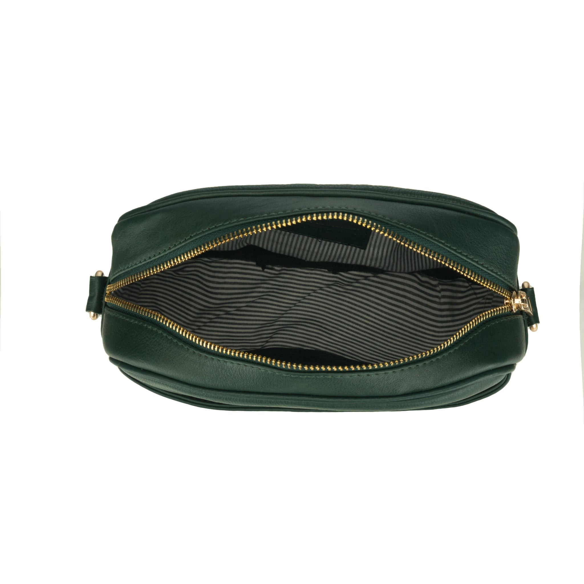 Forest green Evelyn leather crossbody bag for women by Minori Leather, showcasing a sleek, stylish design with a top handle and adjustable strap.
