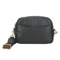 Black Evelyn leather crossbody bag for women by Minori Leather, showing sleek design and adjustable strap.