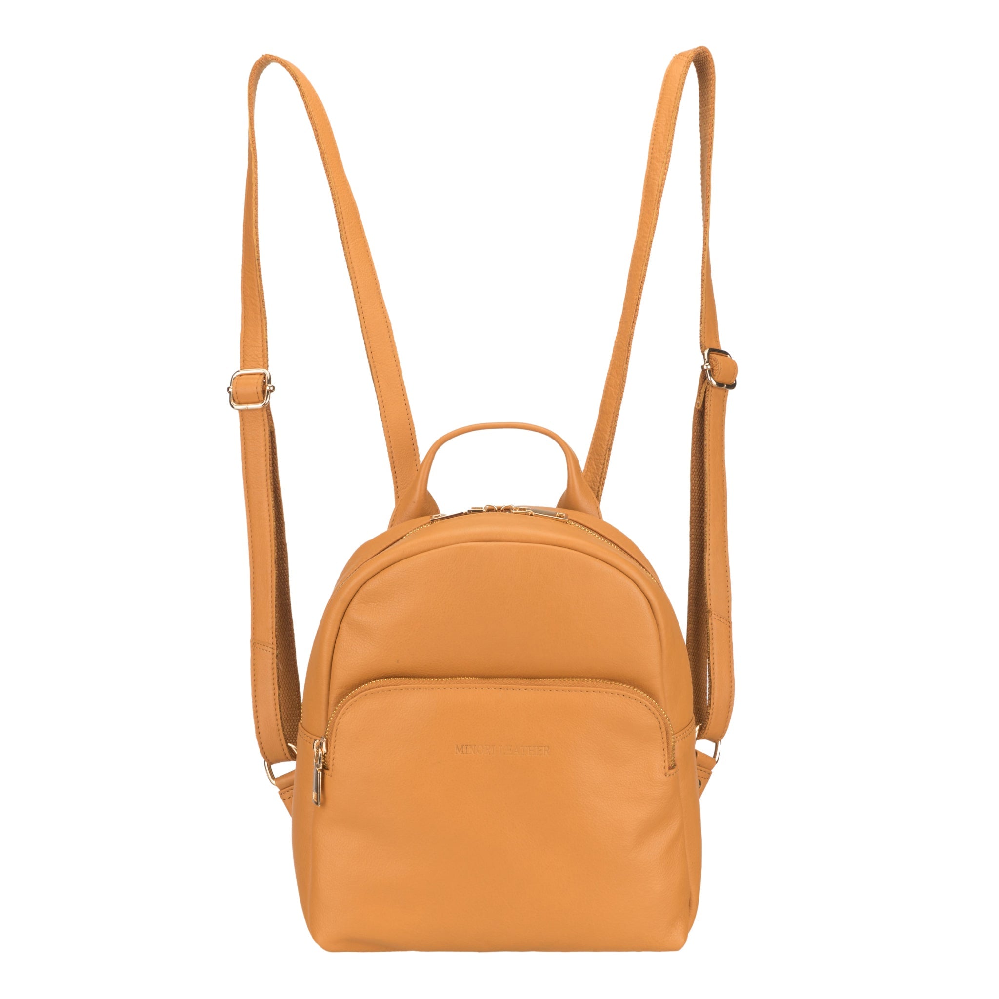 Tan Madison Leather Backpack for women by Minori Leather, showcasing a stylish leather backpack with adjustable straps and spacious interior.