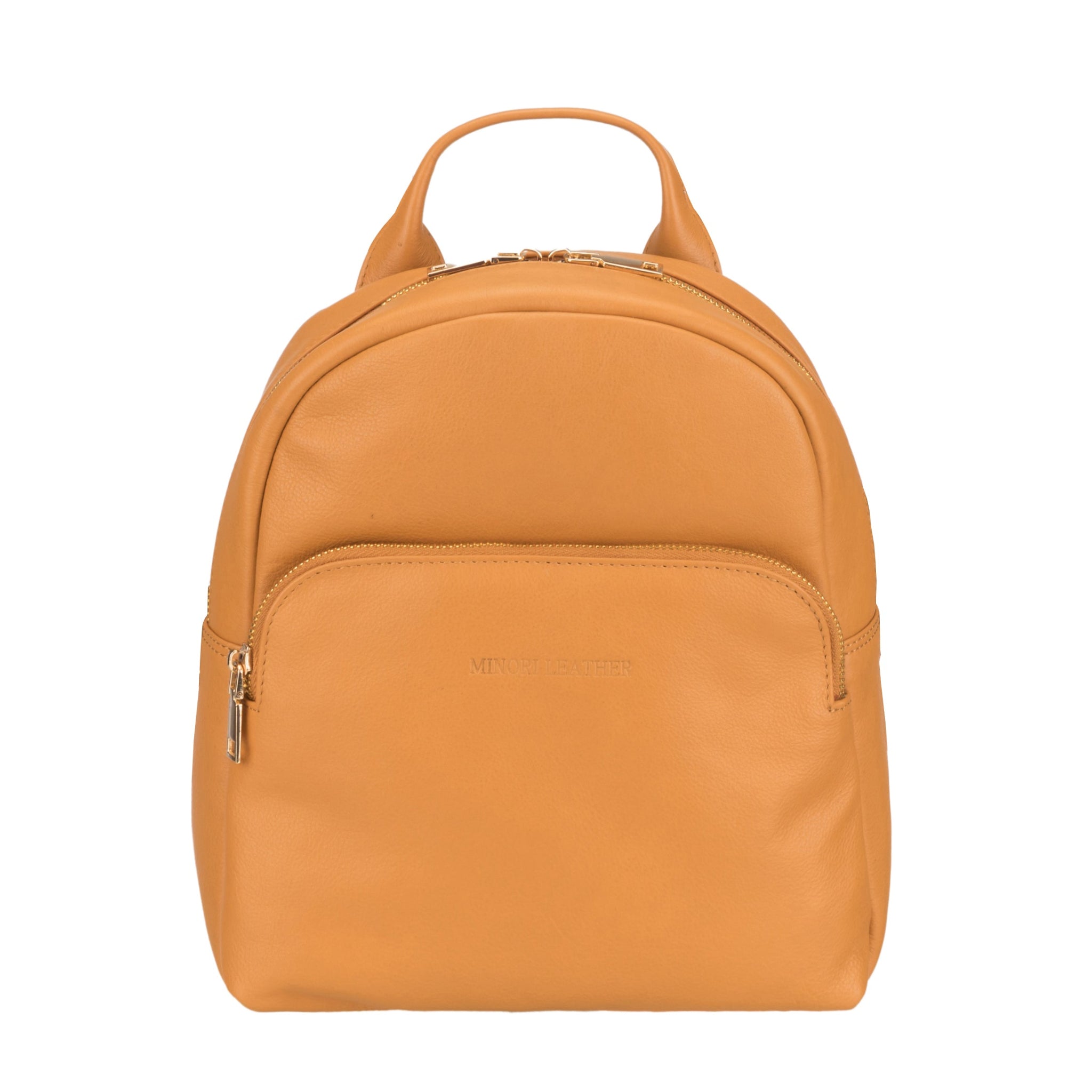 Tan Madison Leather Backpack for women by Minori Leather, featuring a stylish leather design and adjustable straps.