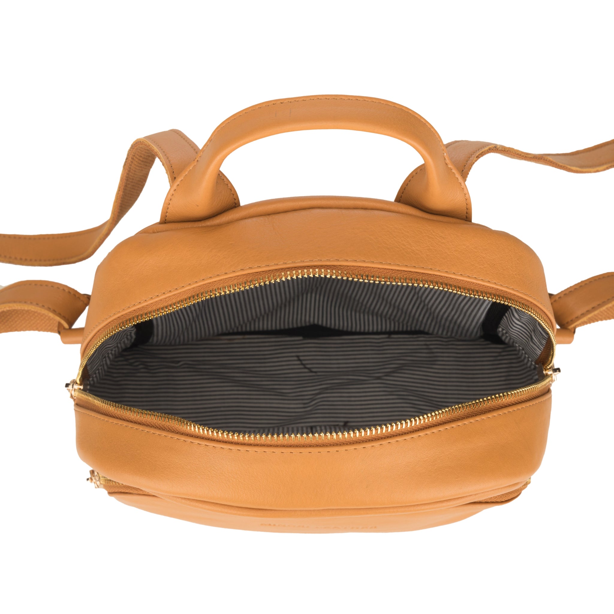 Tan Madison leather backpack for women by Minori Leather, featuring a stylish and spacious design with adjustable straps.