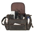 Brown Minori Leather men's toiletry bag with premium leather finish, compact design, and sturdy zipper for travel organization.