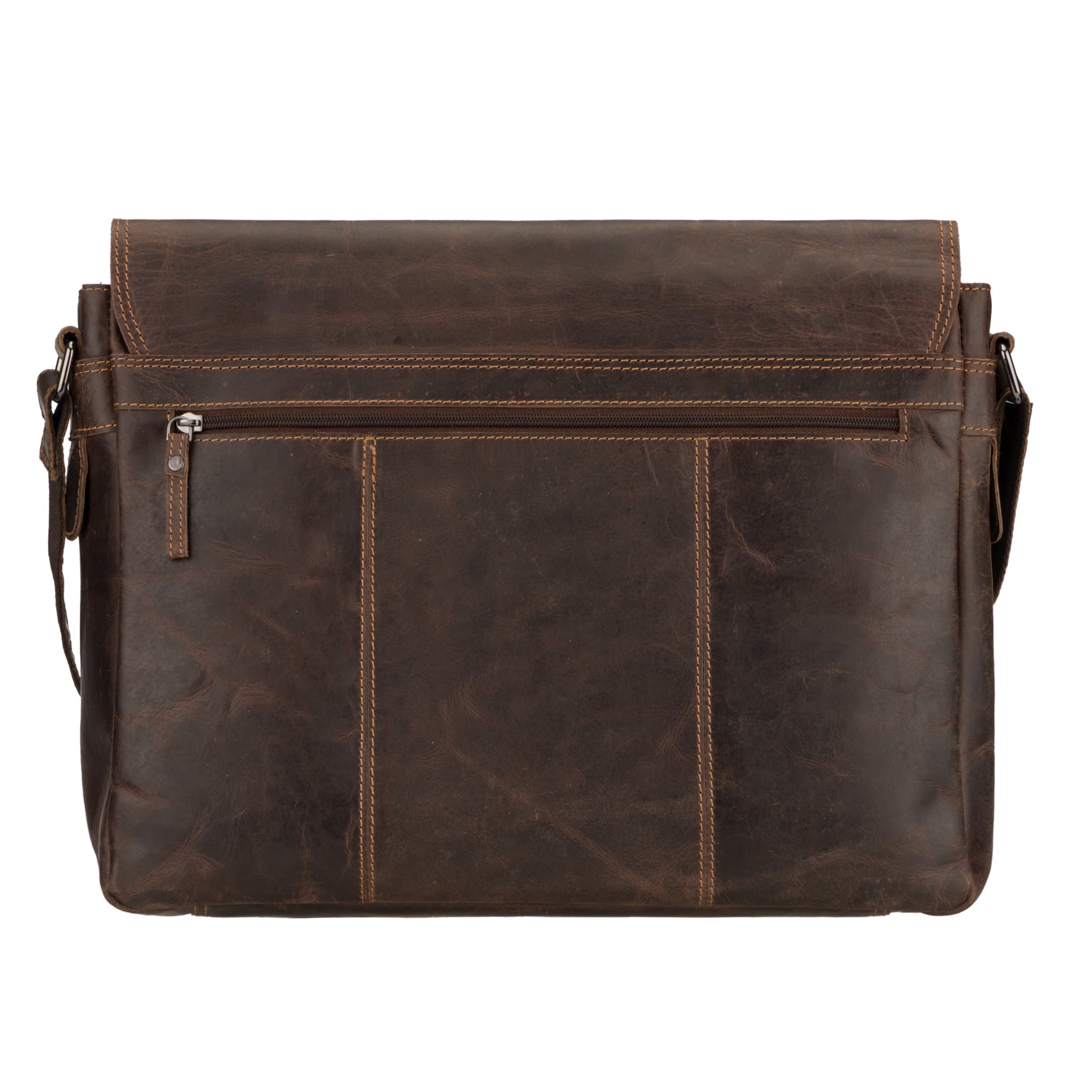 Minori Leather Richmond brown full grain leather laptop messenger bag for men, 16-inch work bag with sturdy handle and adjustable strap.
