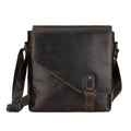 Minori Leather Noah brown leather crossbody satchel bag with adjustable strap and sleek design.