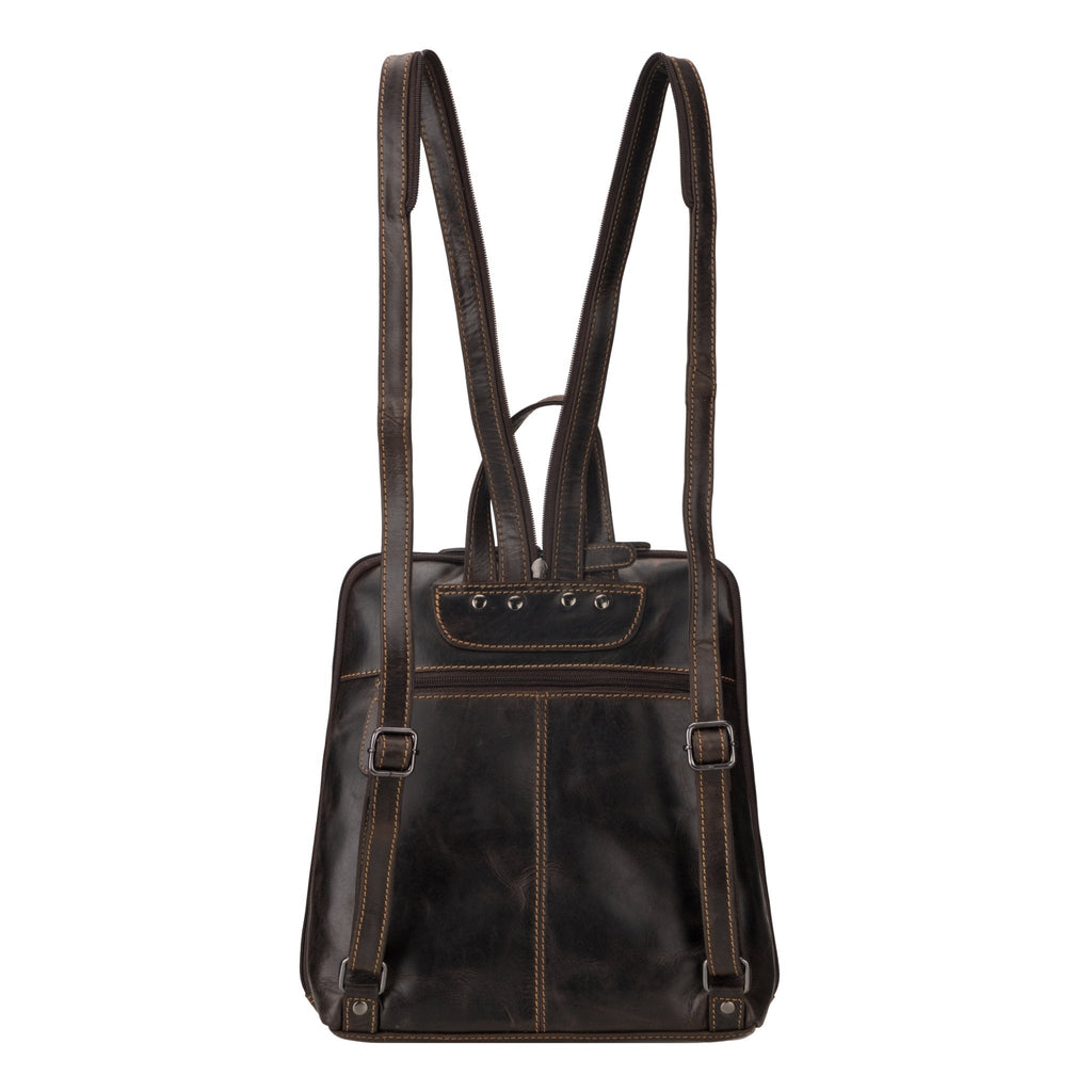 Brown Isla leather backpack for women by Minori Leather, featuring a stylish and functional design with adjustable straps.