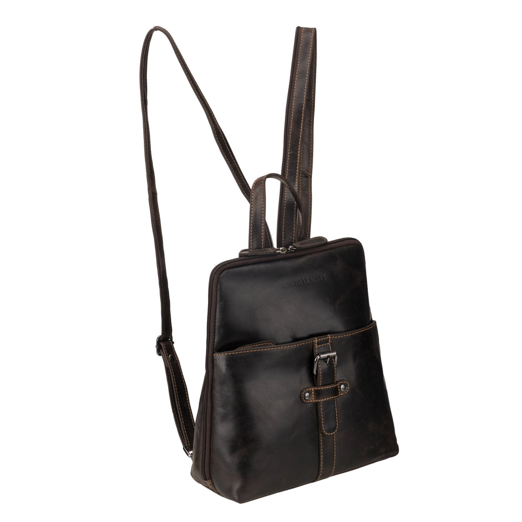 Brown Isla leather backpack for women by Minori Leather, showcasing a stylish, spacious backpack with adjustable straps and minimalist design.