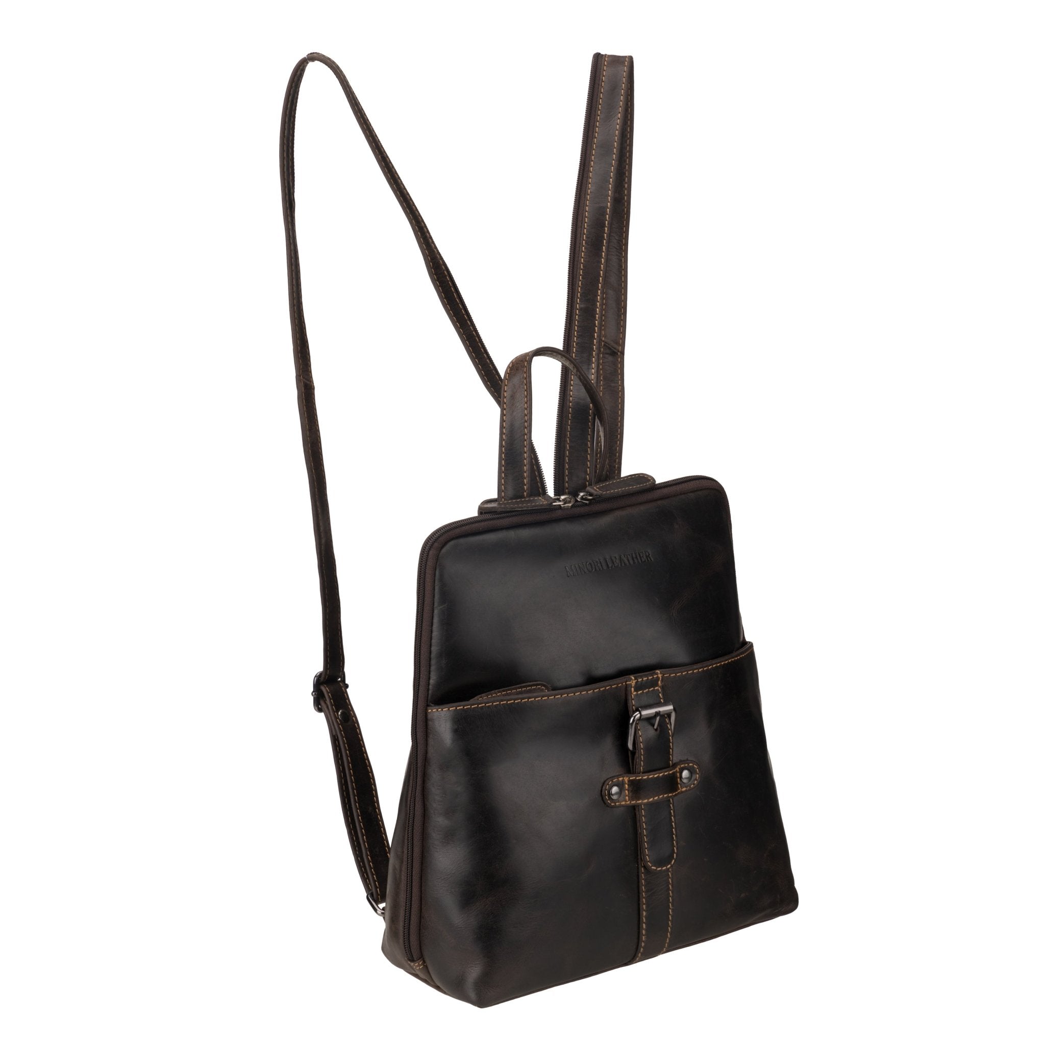 Brown Isla leather backpack for women by Minori Leather, showcasing a stylish, spacious backpack with adjustable straps and minimalist design.