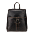 Brown Isla leather backpack for women by Minori Leather, featuring adjustable straps and top handle, with a spacious main compartment.
