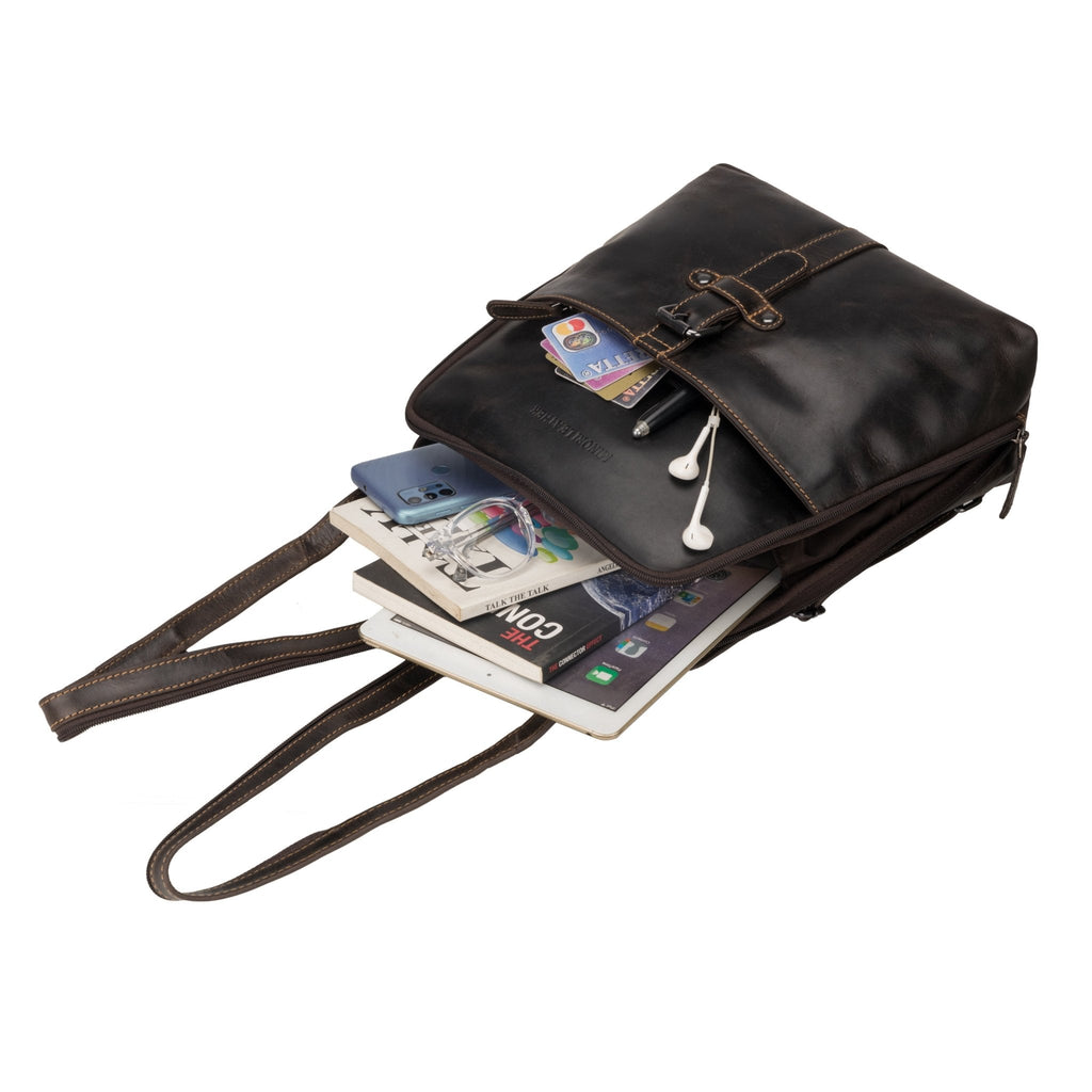 Brown Isla Leather Backpack for women by Minori Leather, featuring a stylish leather design with adjustable straps.