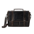 Brown Boston Leather briefcase bag by Minori Leather, 16-inch unisex design with sturdy handles and classic professional style.