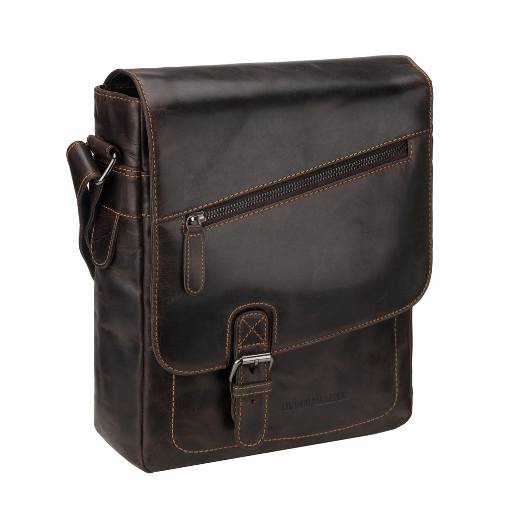 Minori Leather brown Raleigh leather satchel crossbody bag with adjustable strap and top handle, stylish and functional for everyday use.