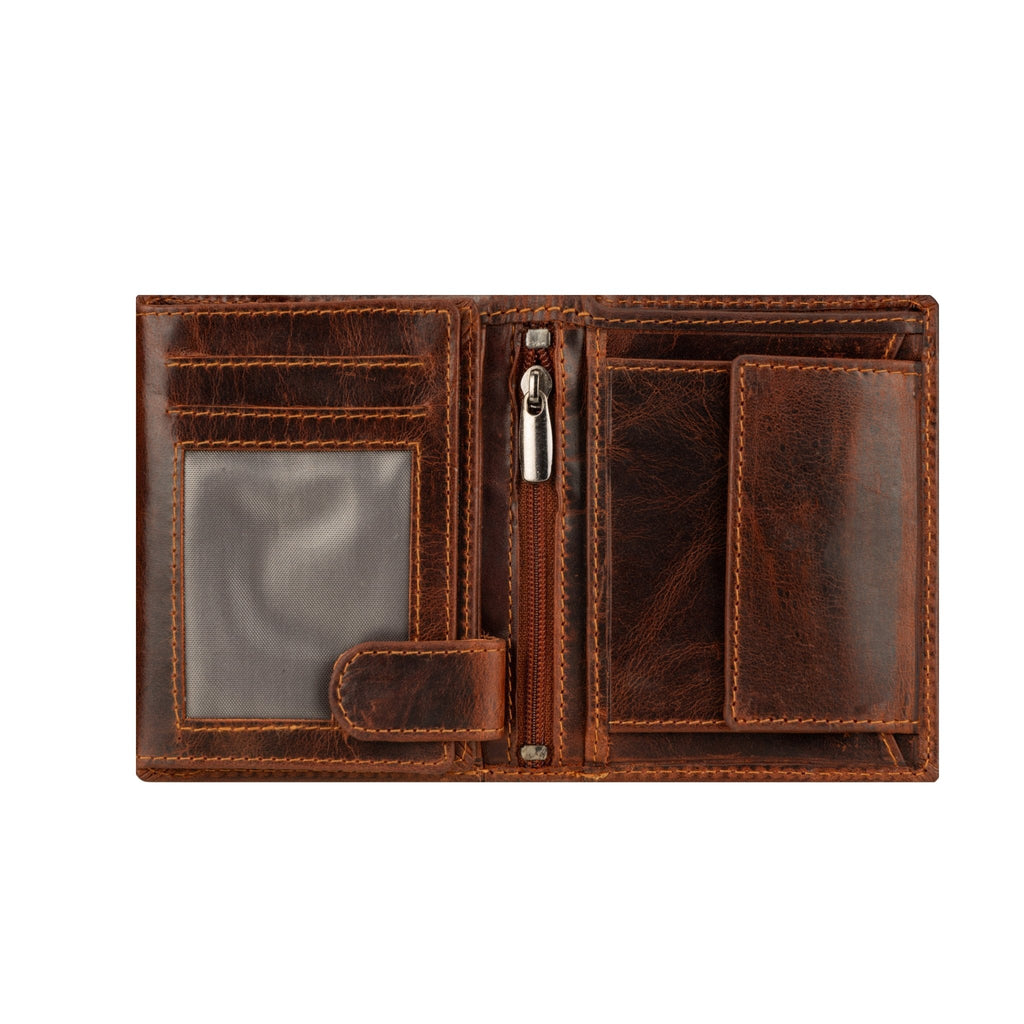 Philip Leather Trifold Wallet for Men in Chestnut - Minori Leather