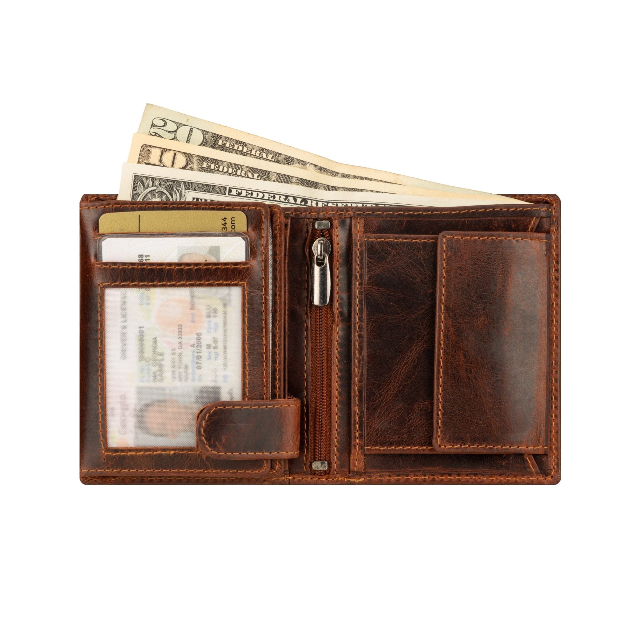 Philip Leather Trifold Wallet for Men in Chestnut - Minori Leather