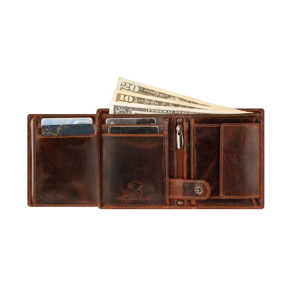 Philip Leather Trifold Wallet for Men in Chestnut - Minori Leather