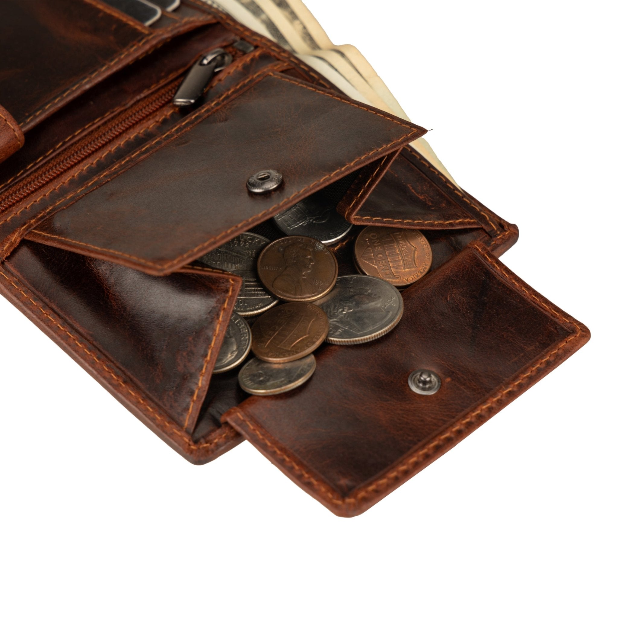 Philip Leather Trifold Wallet for Men in Chestnut - Minori Leather