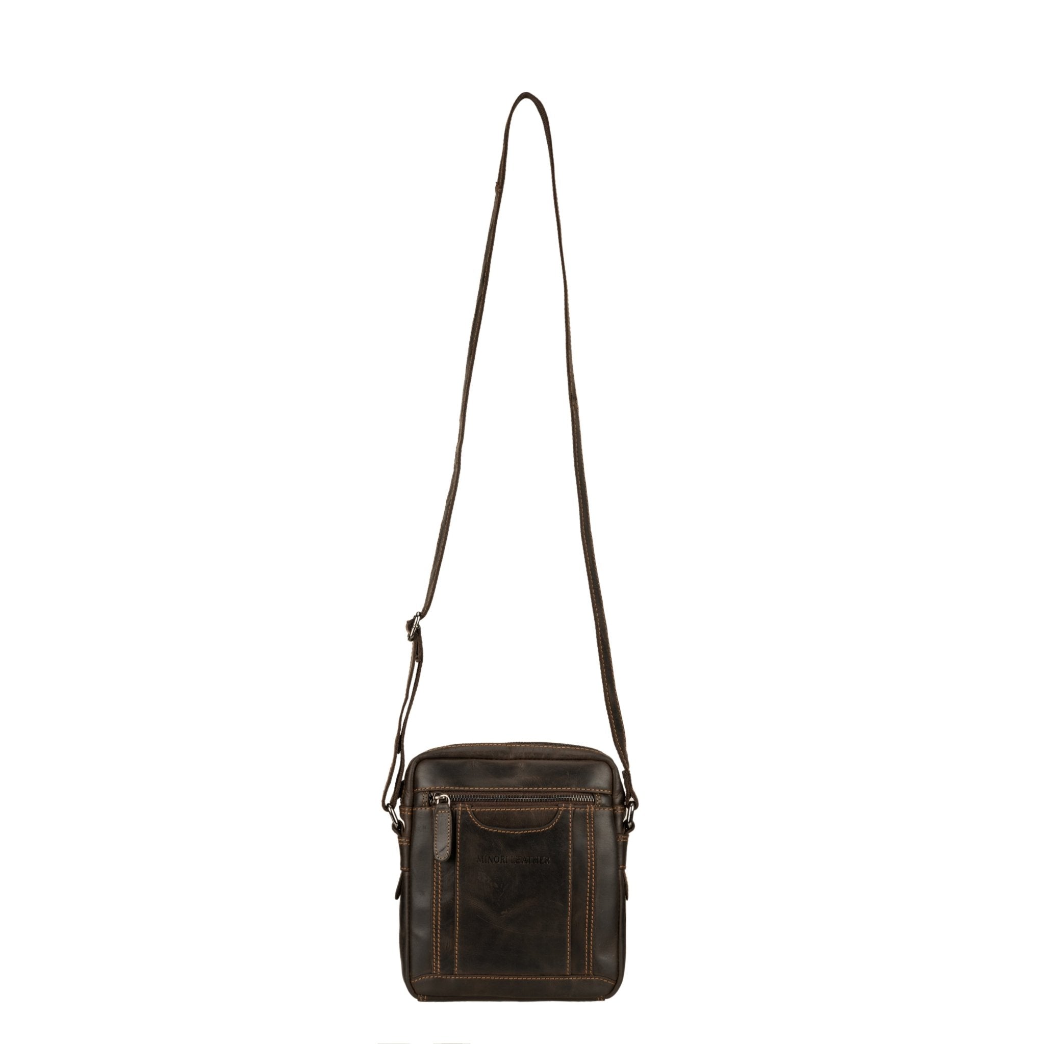 Asheville Leather Crossbody Bag – Unisex – Brown - Minori Leather