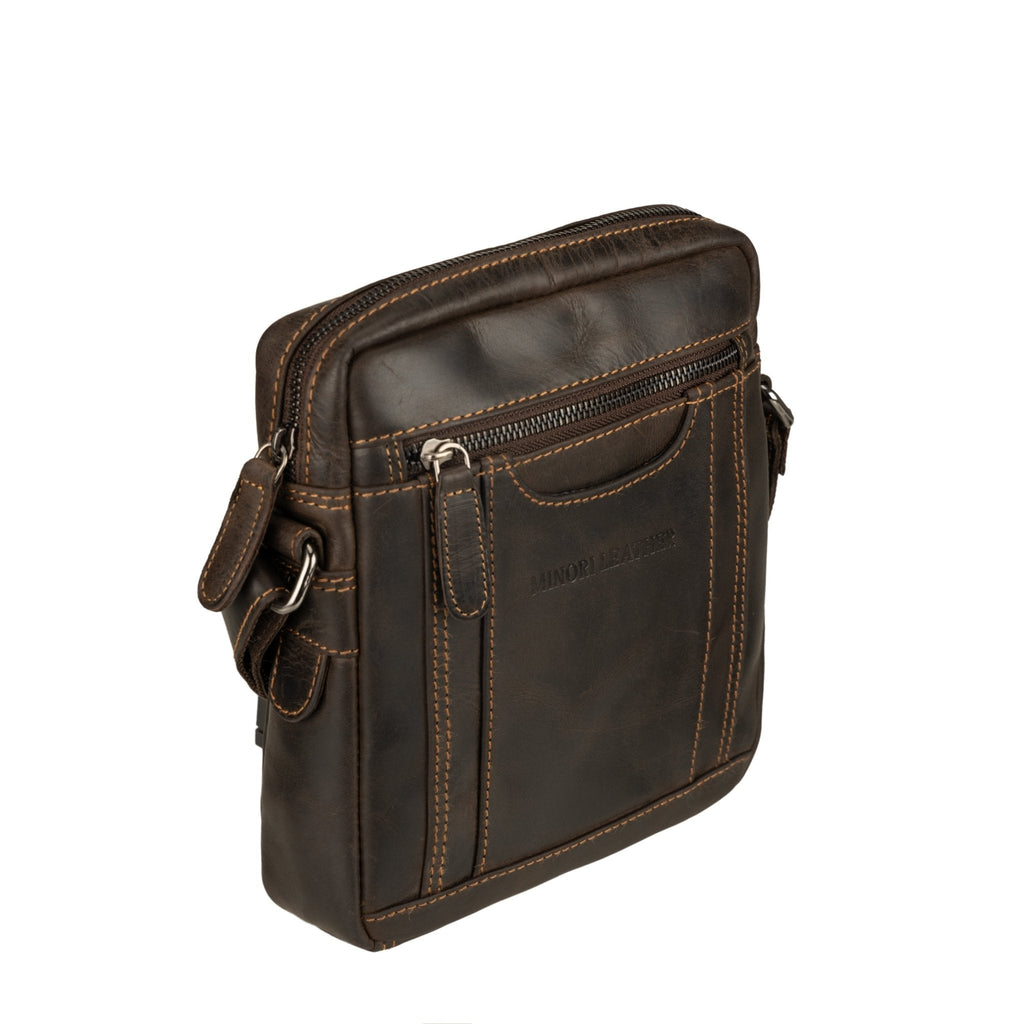 Asheville Leather Crossbody Bag – Unisex – Brown - Minori Leather