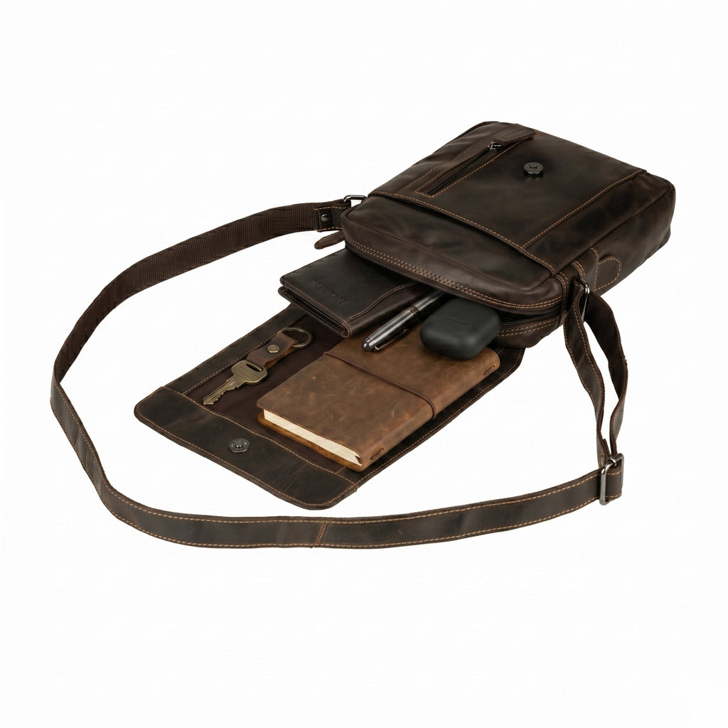 Boulder Leather Crossbody Bag in Brown - Minori Leather