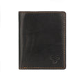 Brown Philip leather trifold wallet for men by Minori Leather, showing multiple card slots and classic design.
