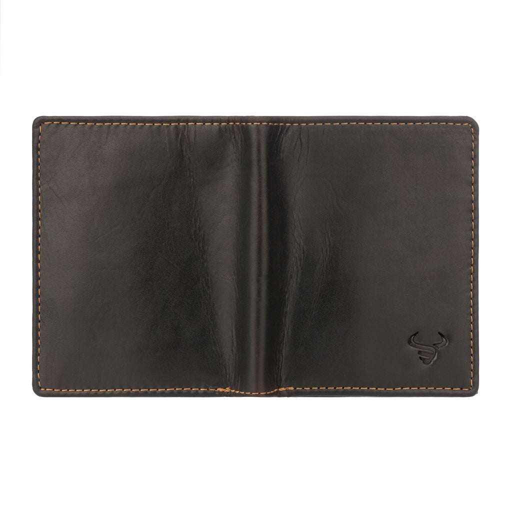Brown Philip leather trifold wallet for men by Minori Leather, showcasing multiple card slots and a sleek design.
