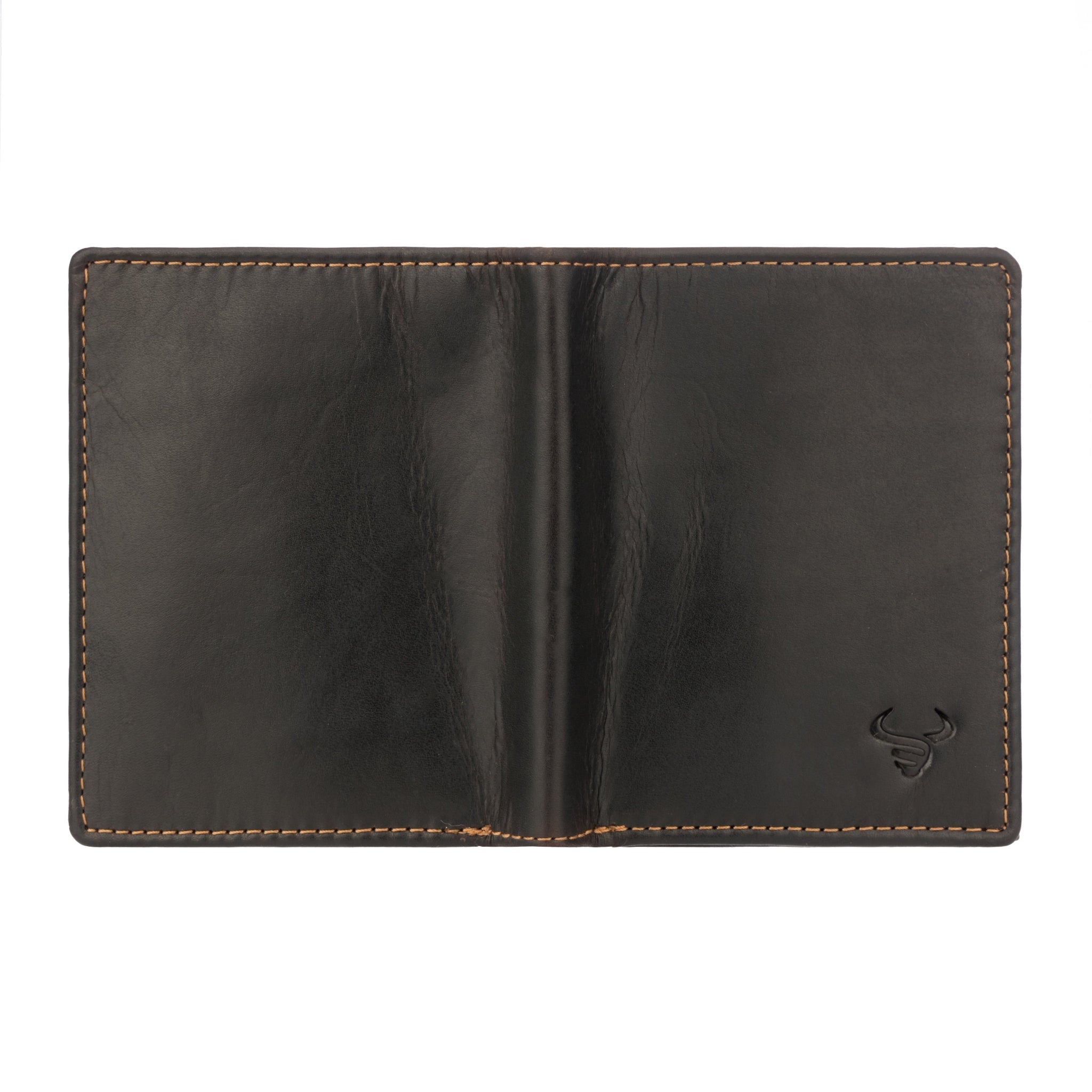 Brown Philip leather trifold wallet for men by Minori Leather, showcasing multiple card slots and a sleek design.