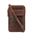 Minori Leather Freya leather sling bag for unisex use, chestnut color, featuring a compact design with adjustable strap.