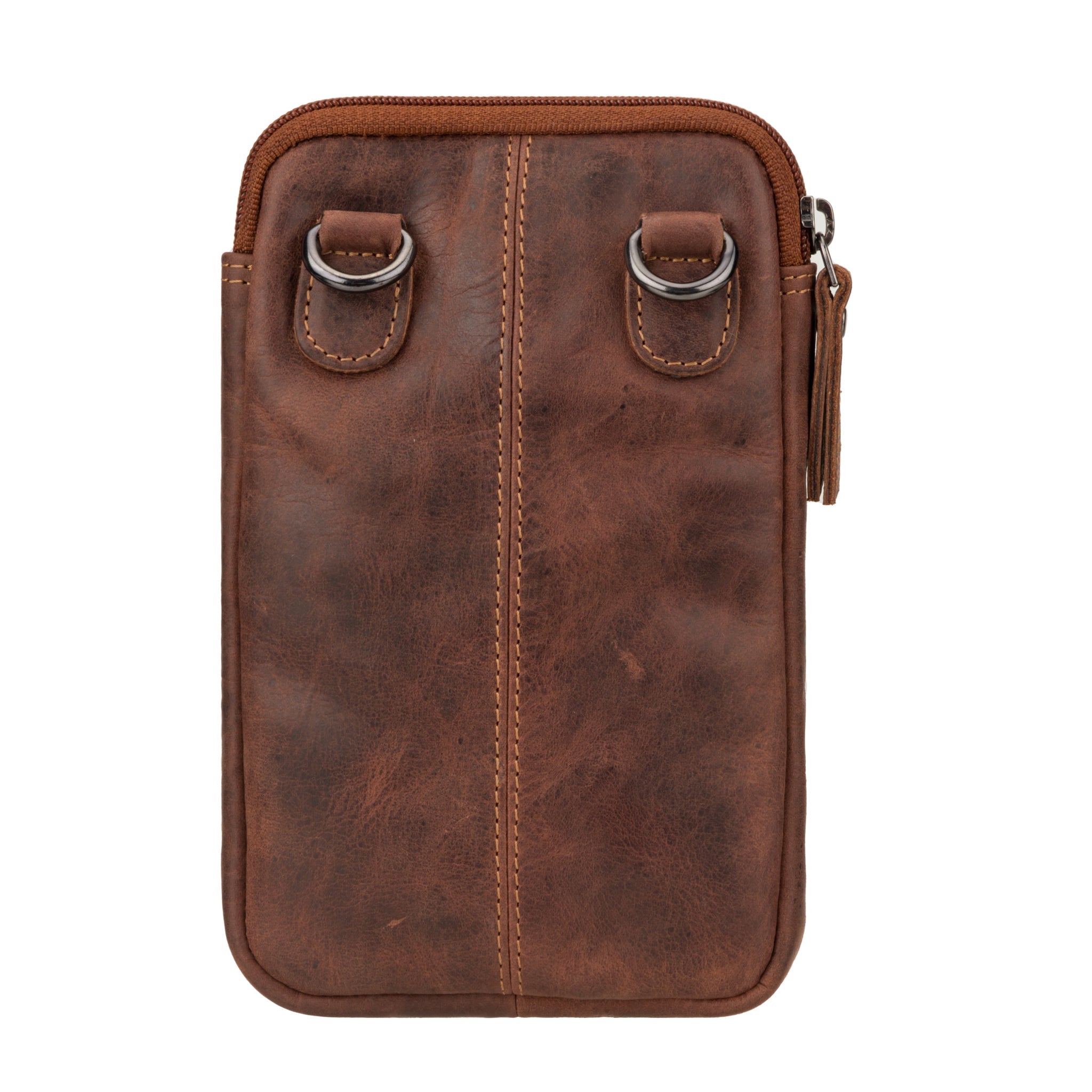 Minori Leather Freya sling bag in chestnut leather, unisex design with adjustable strap and multiple compartments, casual style.