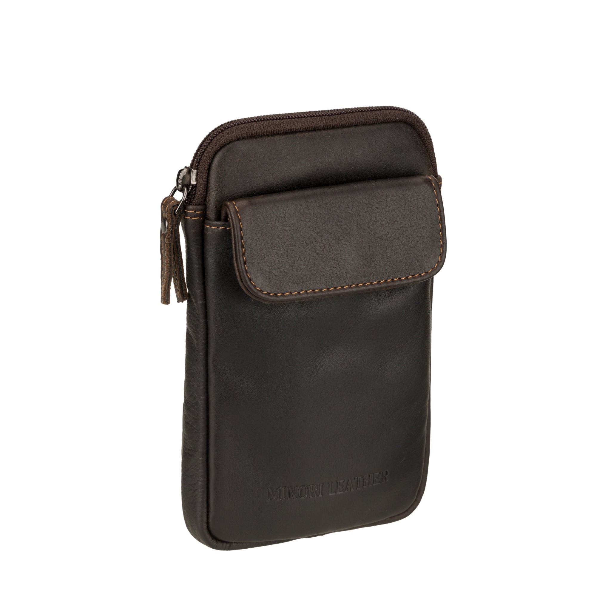 Minori Leather brown unisex sling bag made of genuine leather with adjustable strap and sleek design.