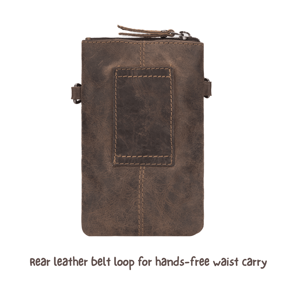 Brown Ashford Leather Sling Bag by Minori Leather, unisex design with adjustable strap and sleek leather finish.