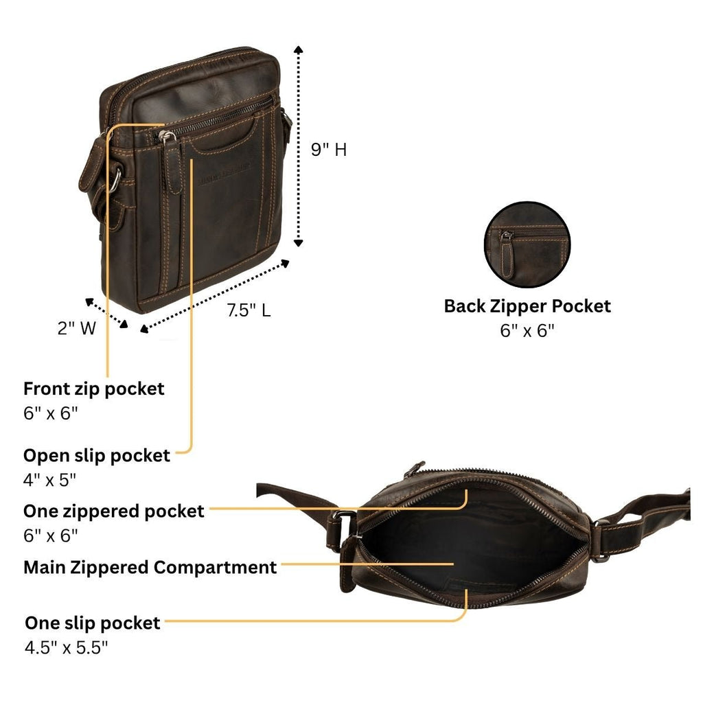 Asheville Leather Crossbody Bag – Unisex – Brown - Minori Leather